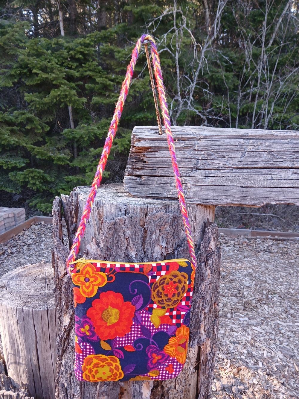 Handmade Floral Crossbody Bag in Purple and Orange Bohemian Retro Inspired